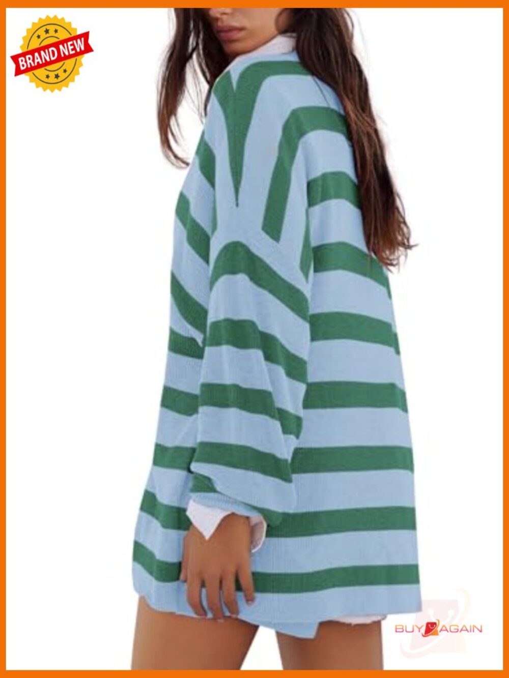 Oversized Striped Sweater Lounge Set Matching Pajama 2 Piece with Shorts - Picture 3 of 7